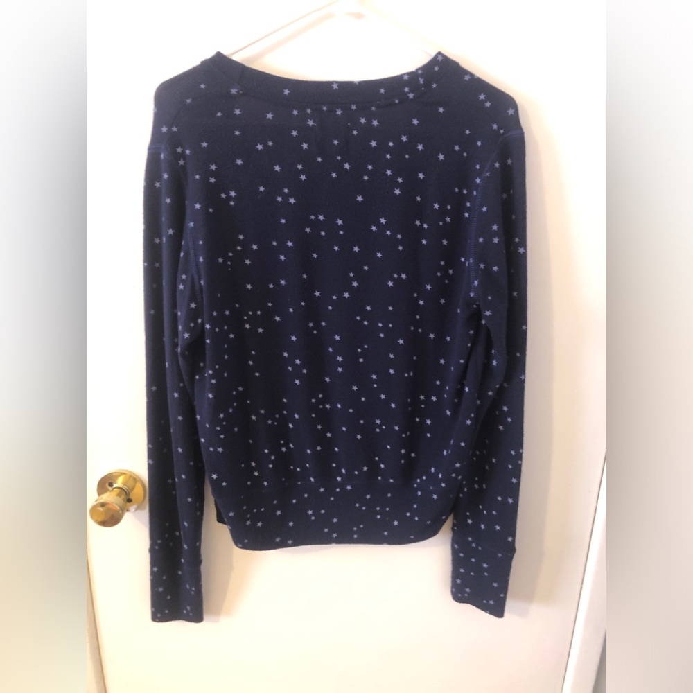 Sundry Little white Stars Blue Comfy boxy cozy long sleeve v neck Sweatshirt - Picture 2 of 5